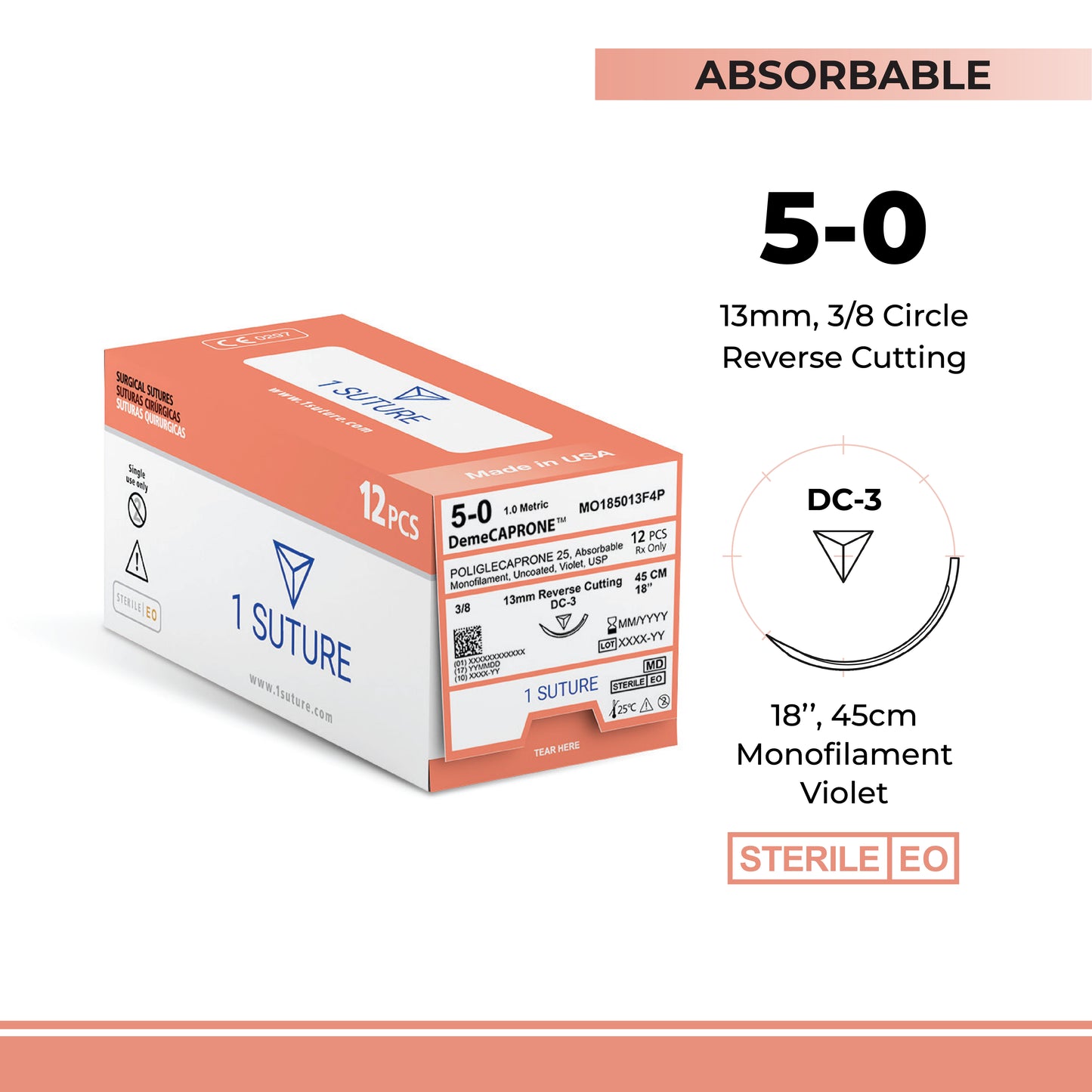 Poliglecaprone 25 (Monocryl* / PGCL), Box of 12 Sutures