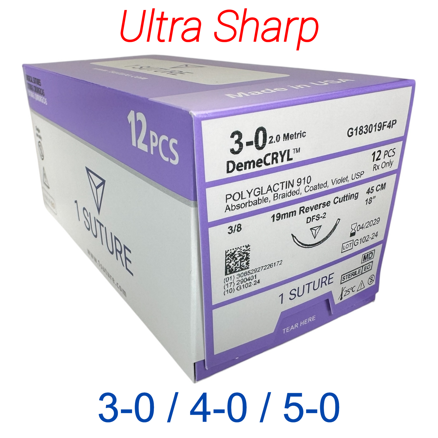 Ultra Sharp Polyglactin 910 (Vicryl) Box of 12 Sutures