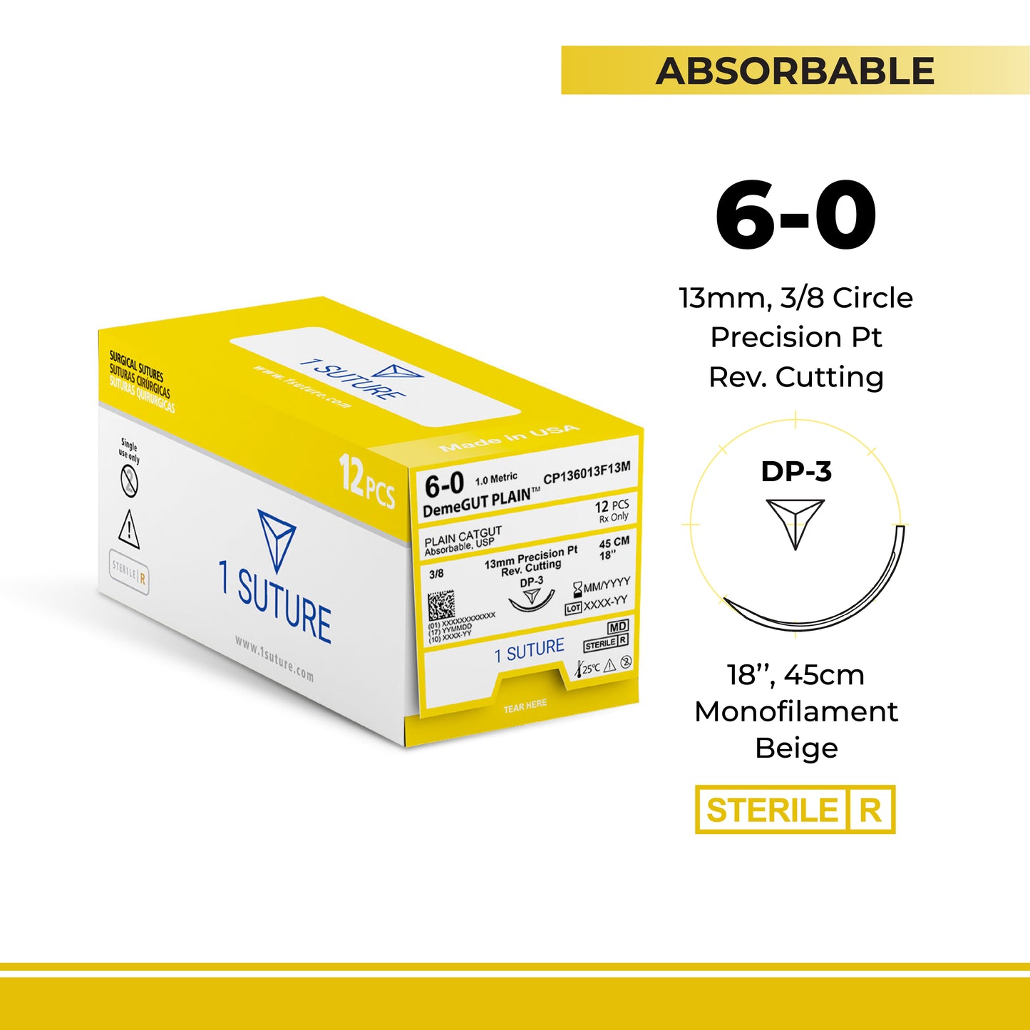 Ultra Sharp Plain Gut, Box of 12 Sutures