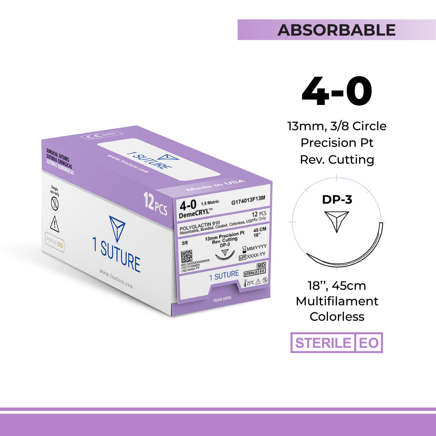 Ultra Sharp Polyglactin 910 (Vicryl*) Box of 12 Sutures