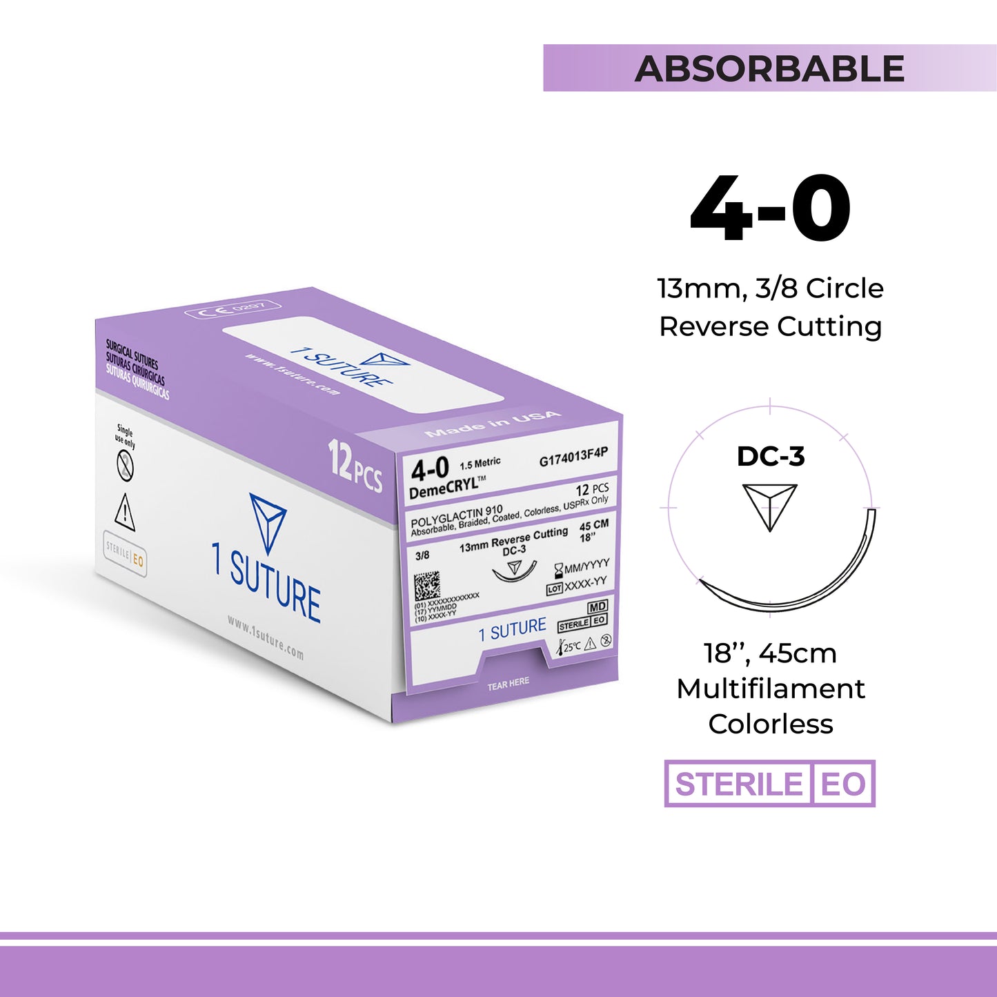 Polyglactin 910 (Vicryl) Box of 12 Sutures