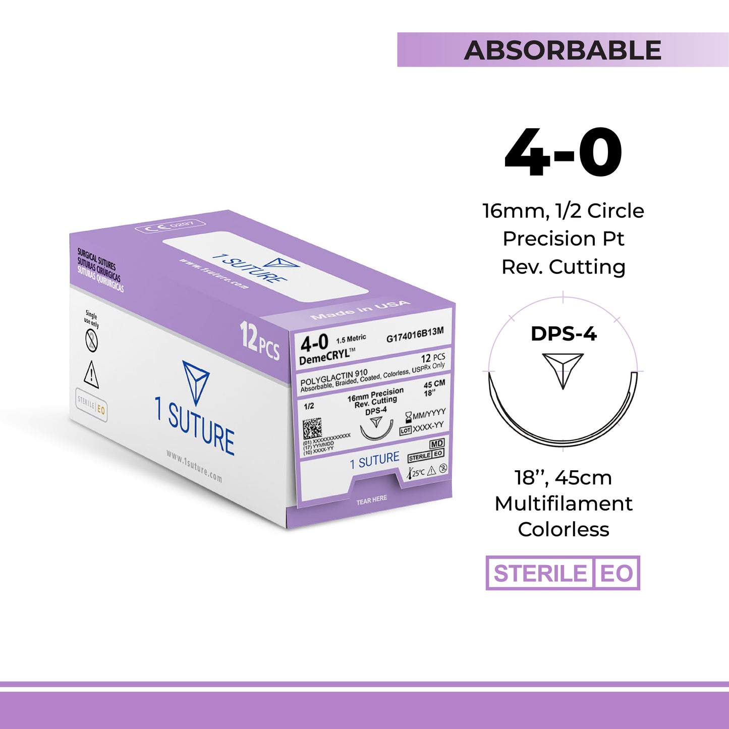 Ultra Sharp Polyglactin 910 (Vicryl*) Box of 12 Sutures