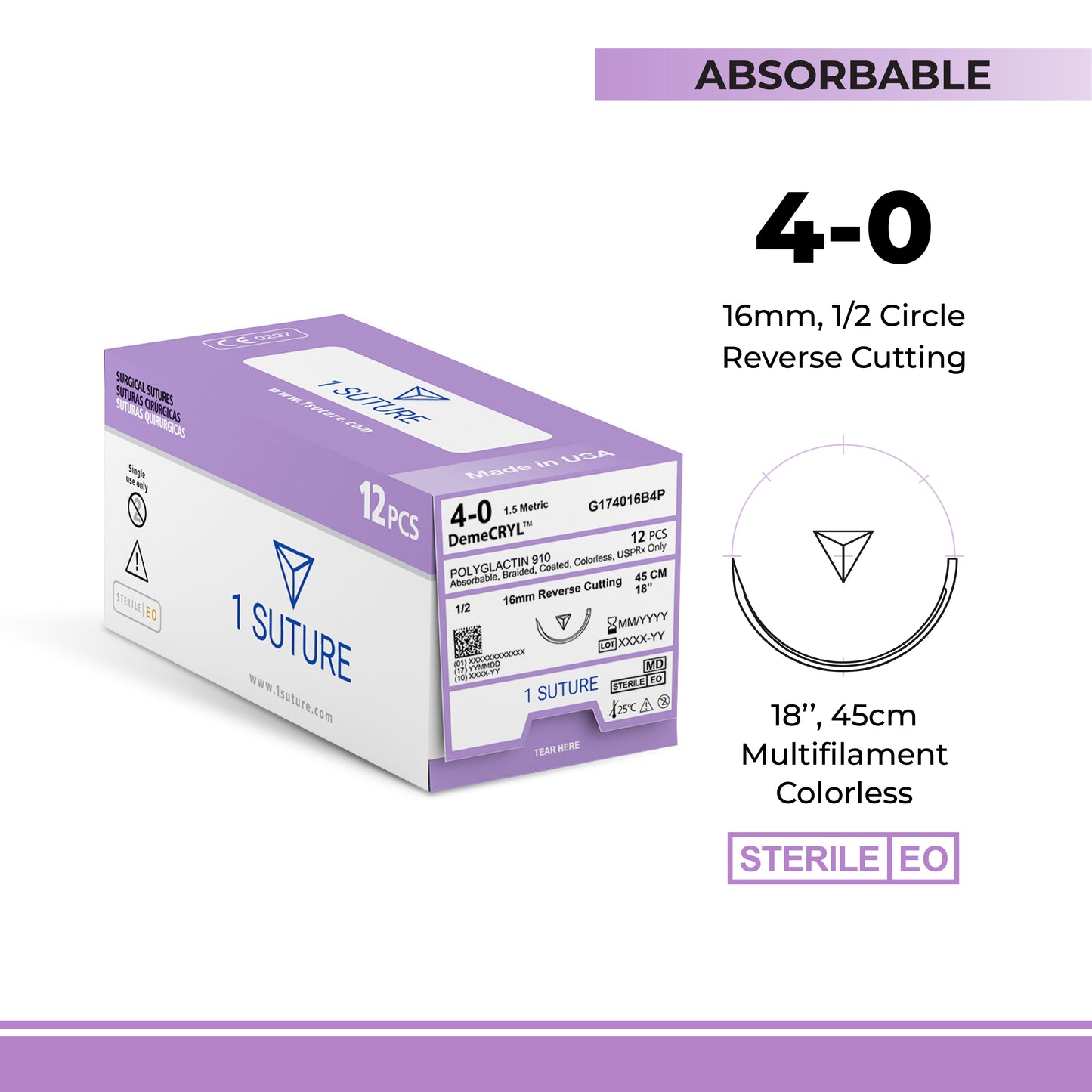 Polyglactin 910 (Vicryl) Box of 12 Sutures