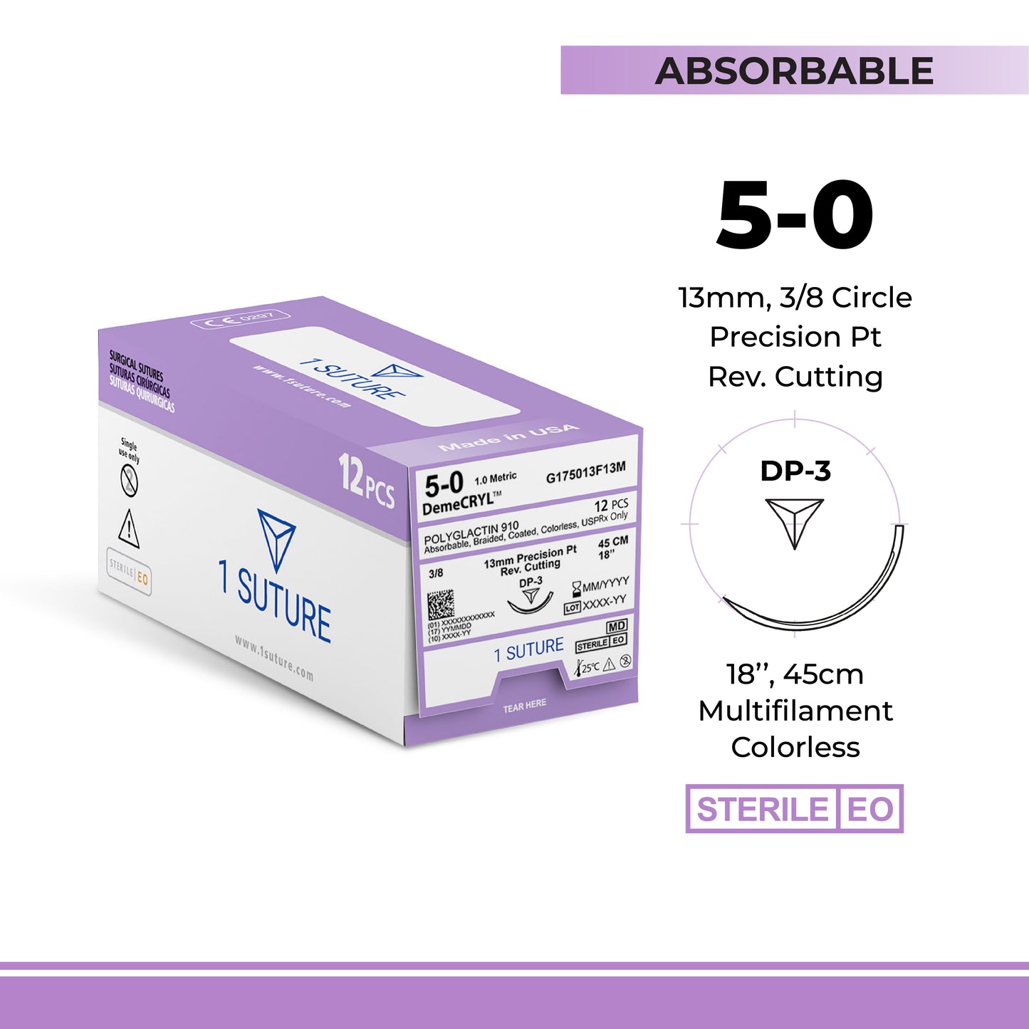 Ultra Sharp Polyglactin 910 (Vicryl*) Box of 12 Sutures