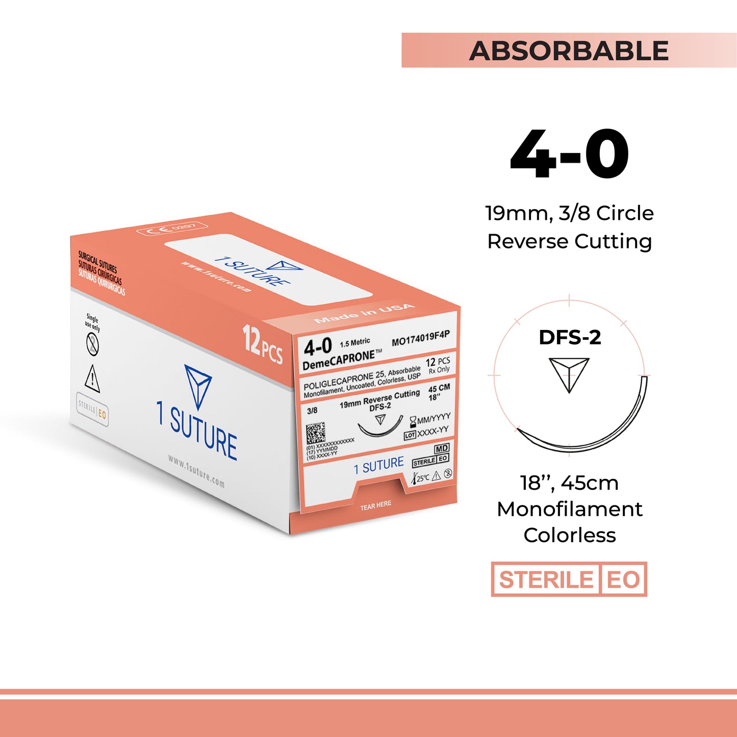 Poliglecaprone 25 (Monocryl* / PGCL), Box of 12 Sutures