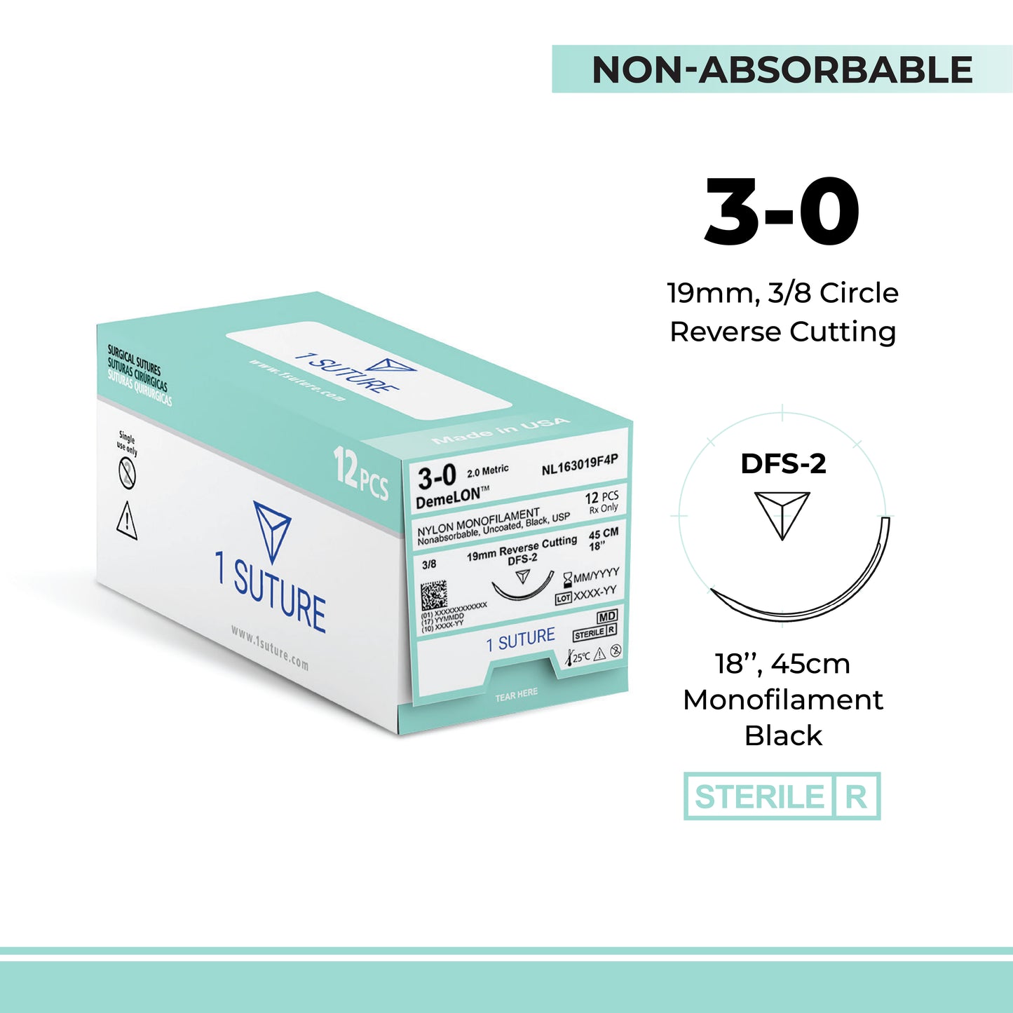 Nylon, Box of 12 Sutures