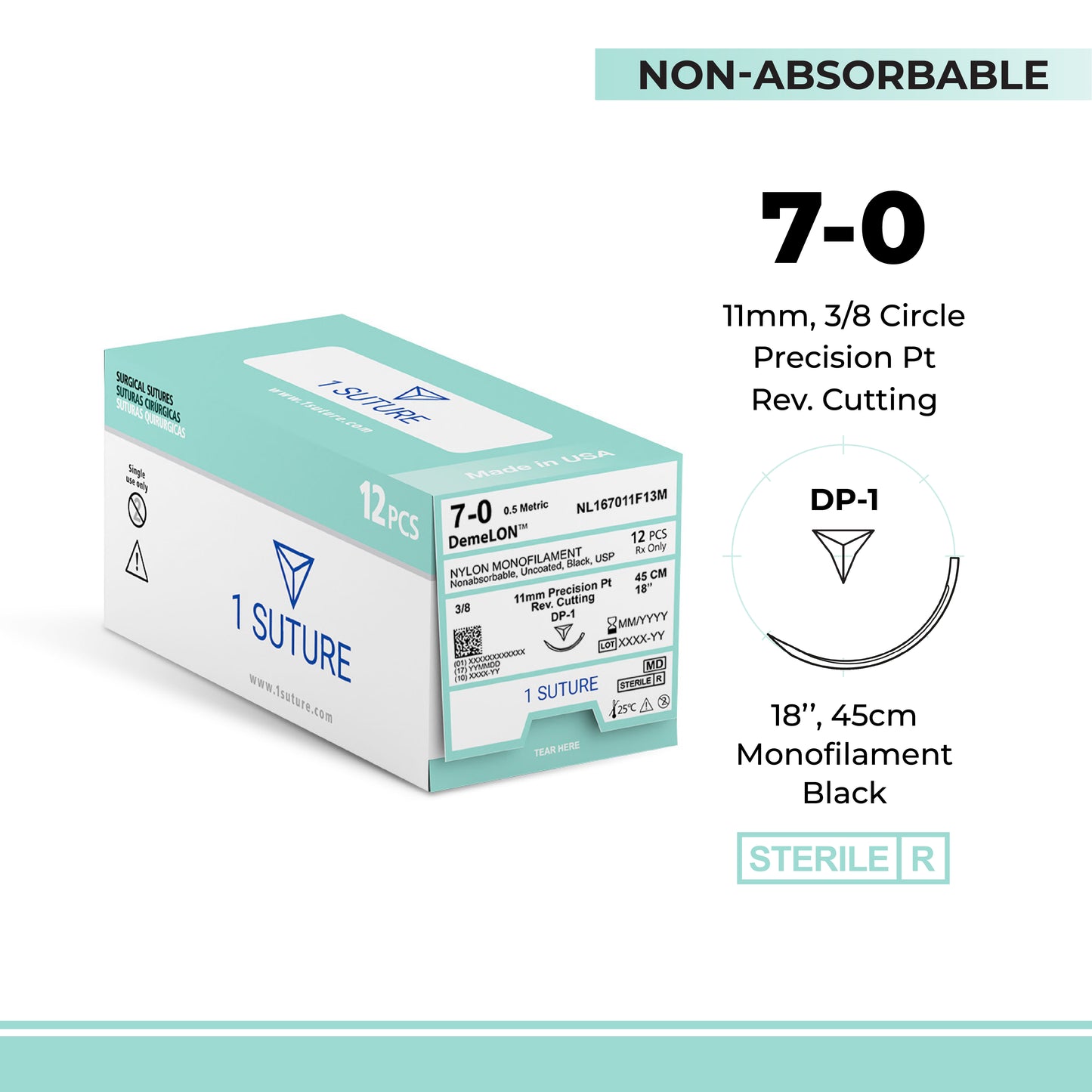 Ultra Sharp Nylon, Box of 12 Sutures