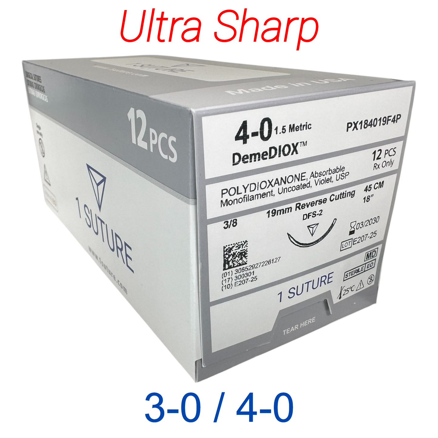 Ultra Sharp Polydioxanone (PDO), Box of 12 Sutures