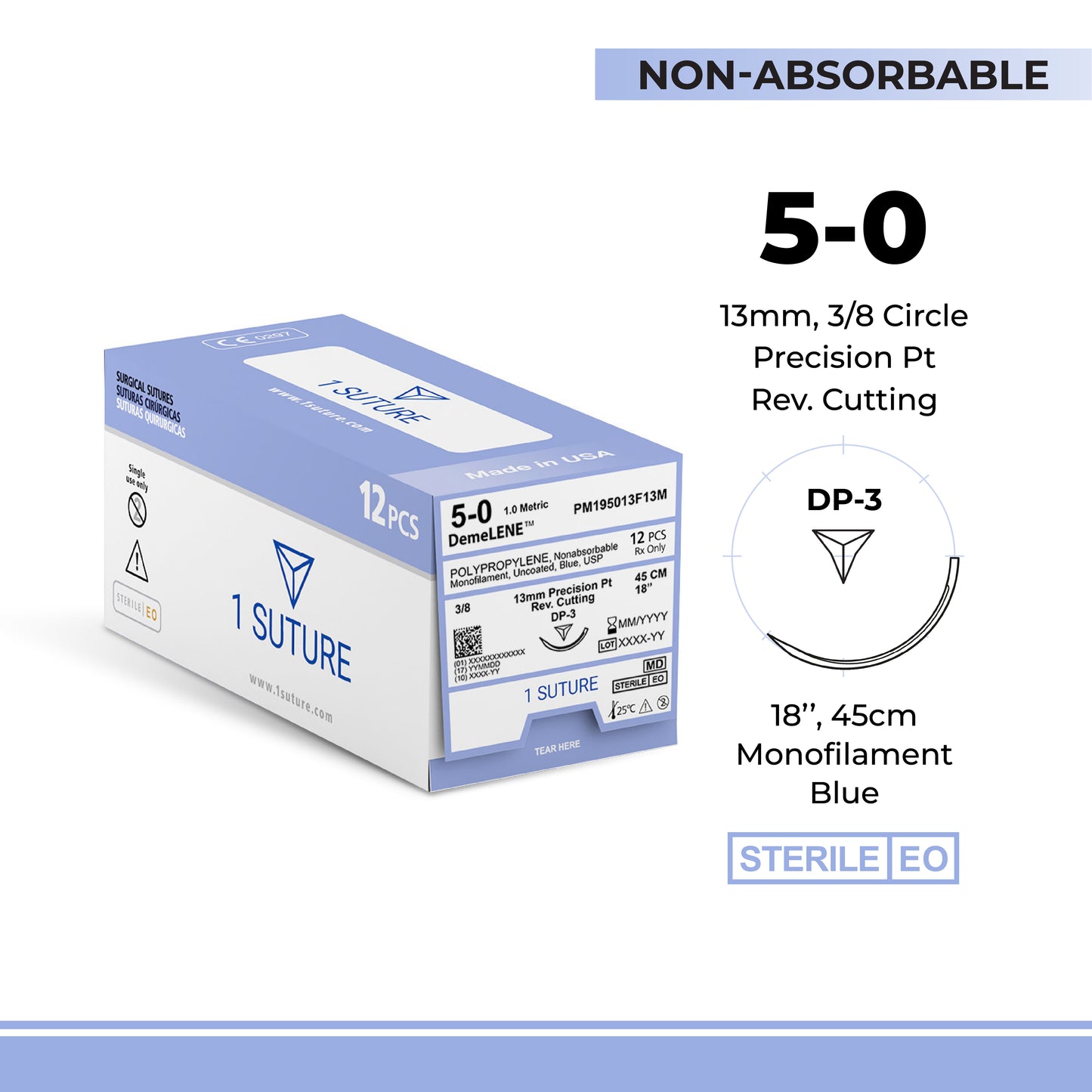 Ultra Sharp Polypropylene (Prolene), Box of 12 Sutures