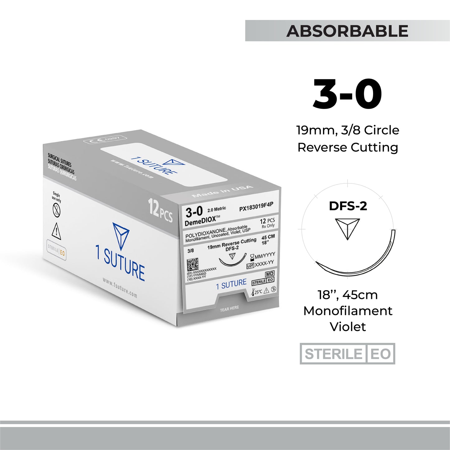 Polydioxanone (PDO), Box of 12 Sutures