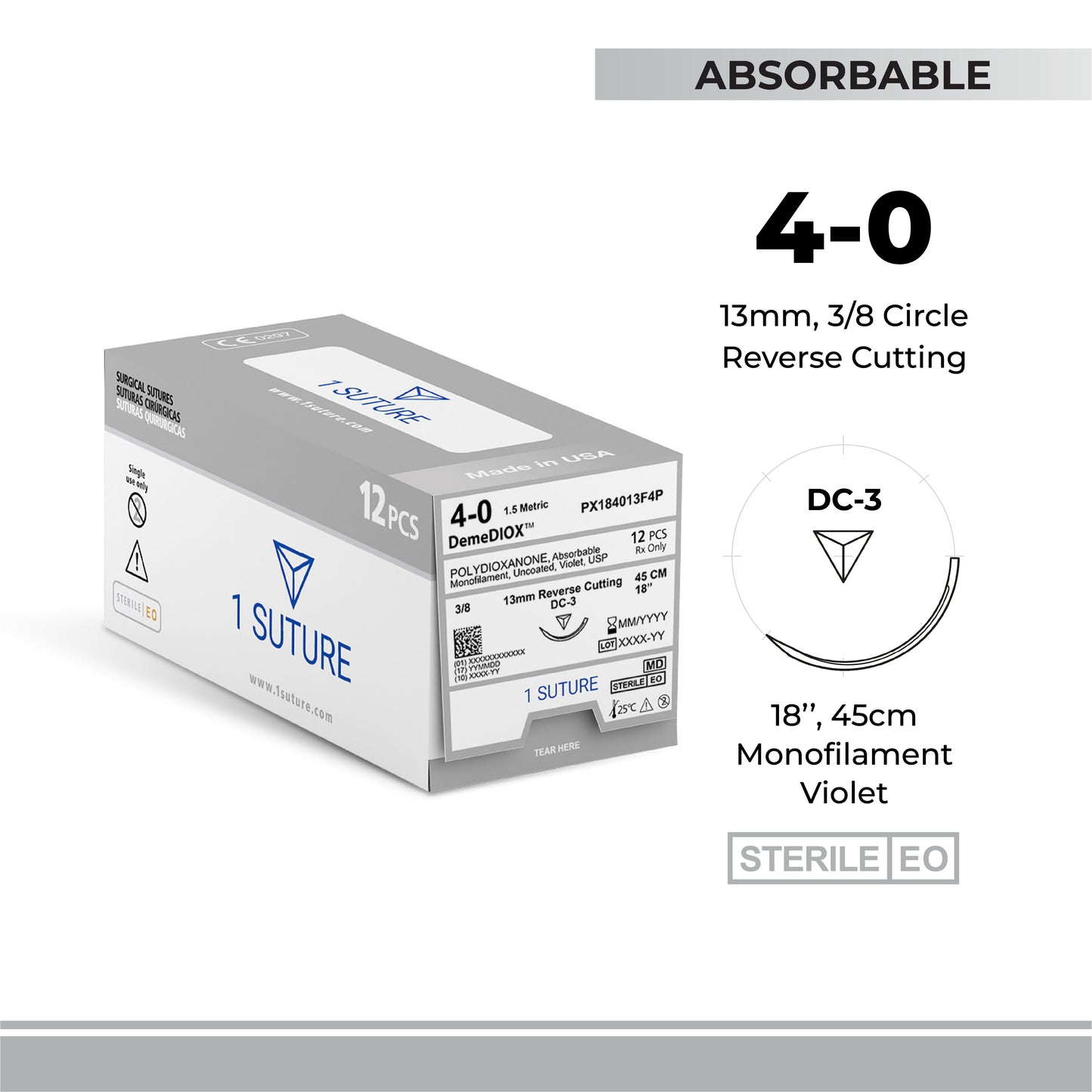 Polydioxanone (PDO), Box of 12 Sutures