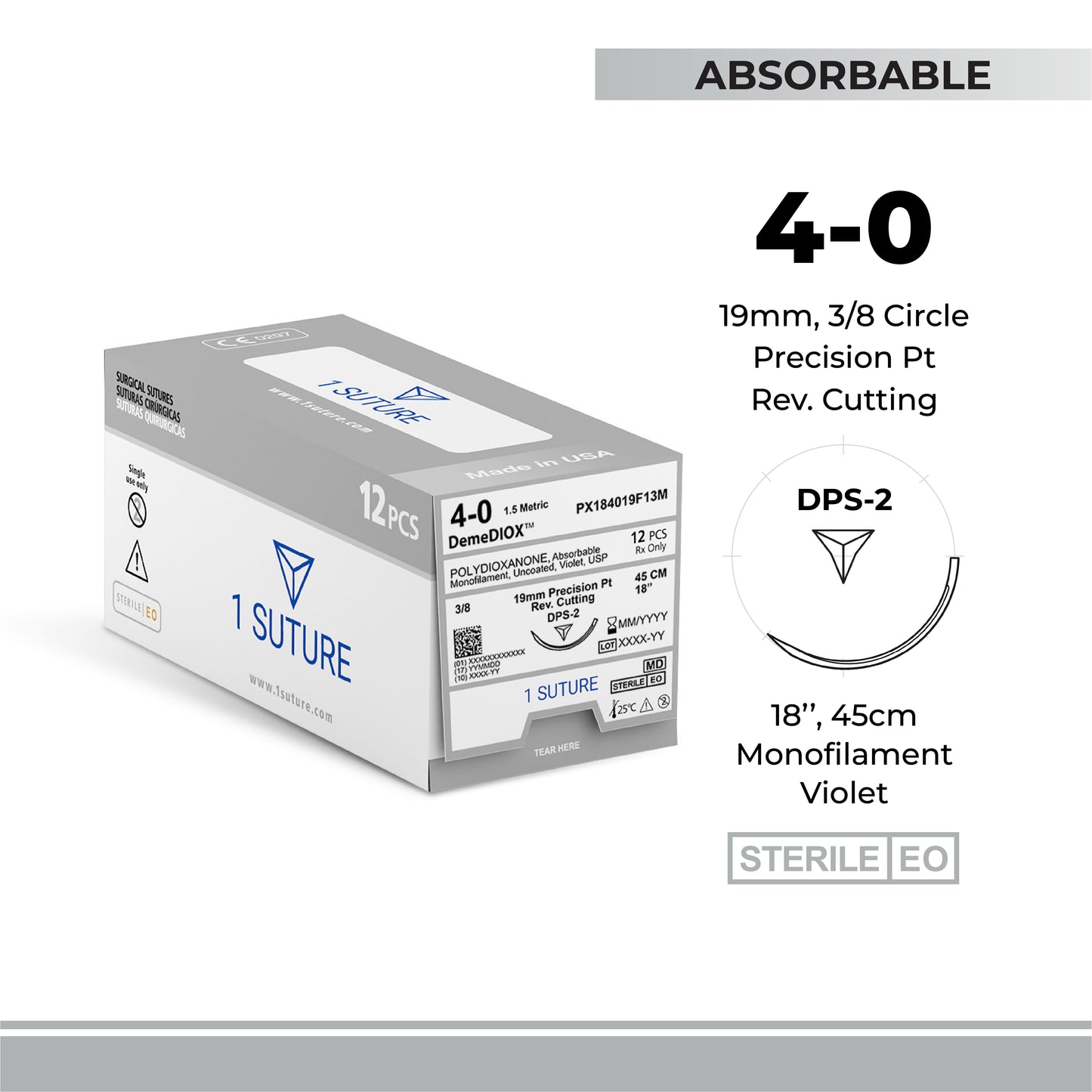 Ultra Sharp Polydioxanone (PDO), Box of 12 Sutures