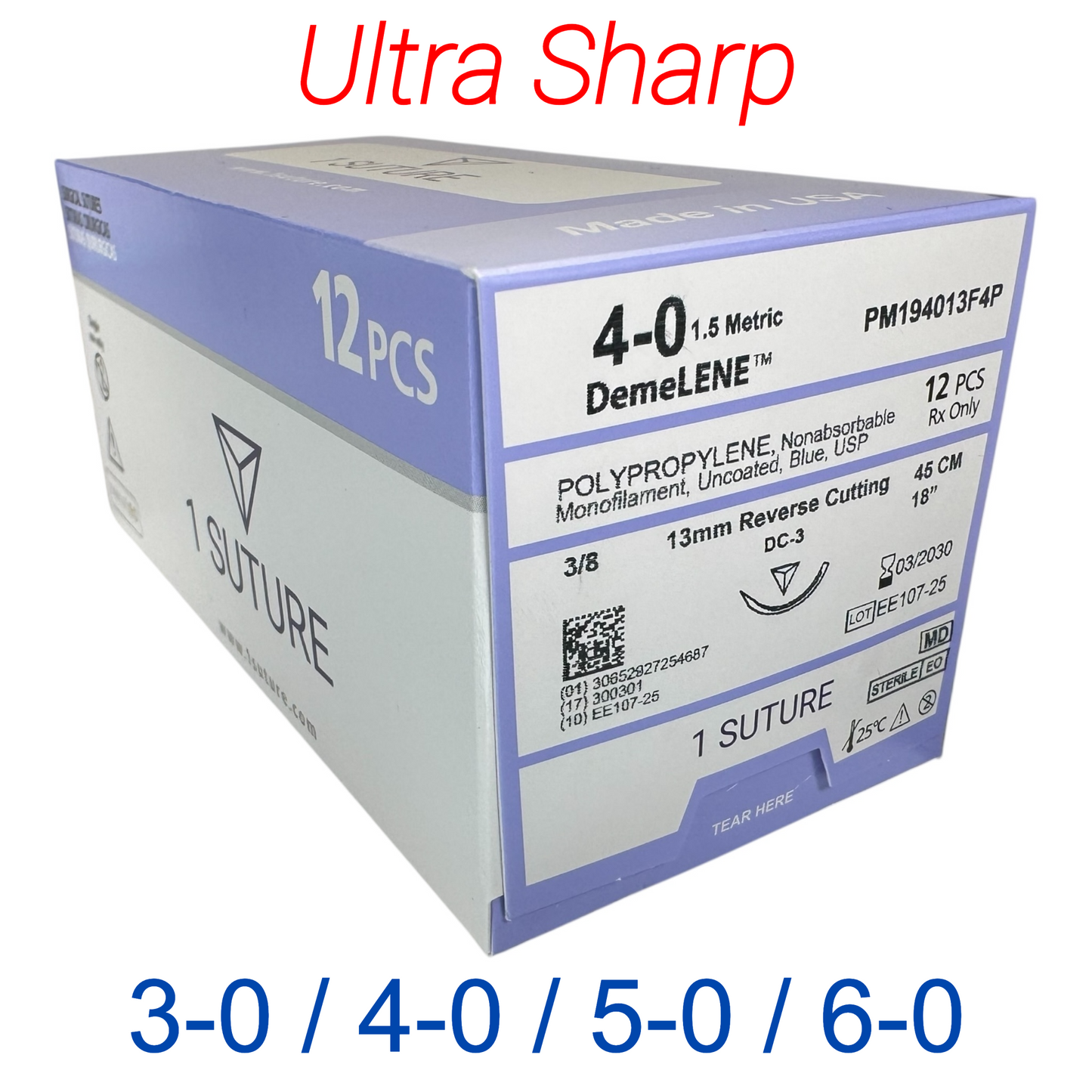 Ultra Sharp Polypropylene (Prolene), Box of 12 Sutures