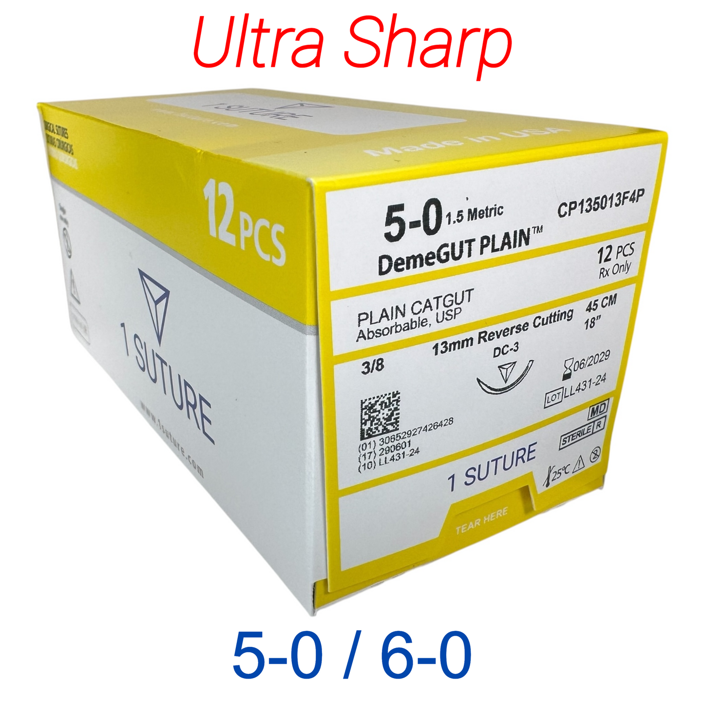Ultra Sharp Plain Gut, Box of 12 Sutures
