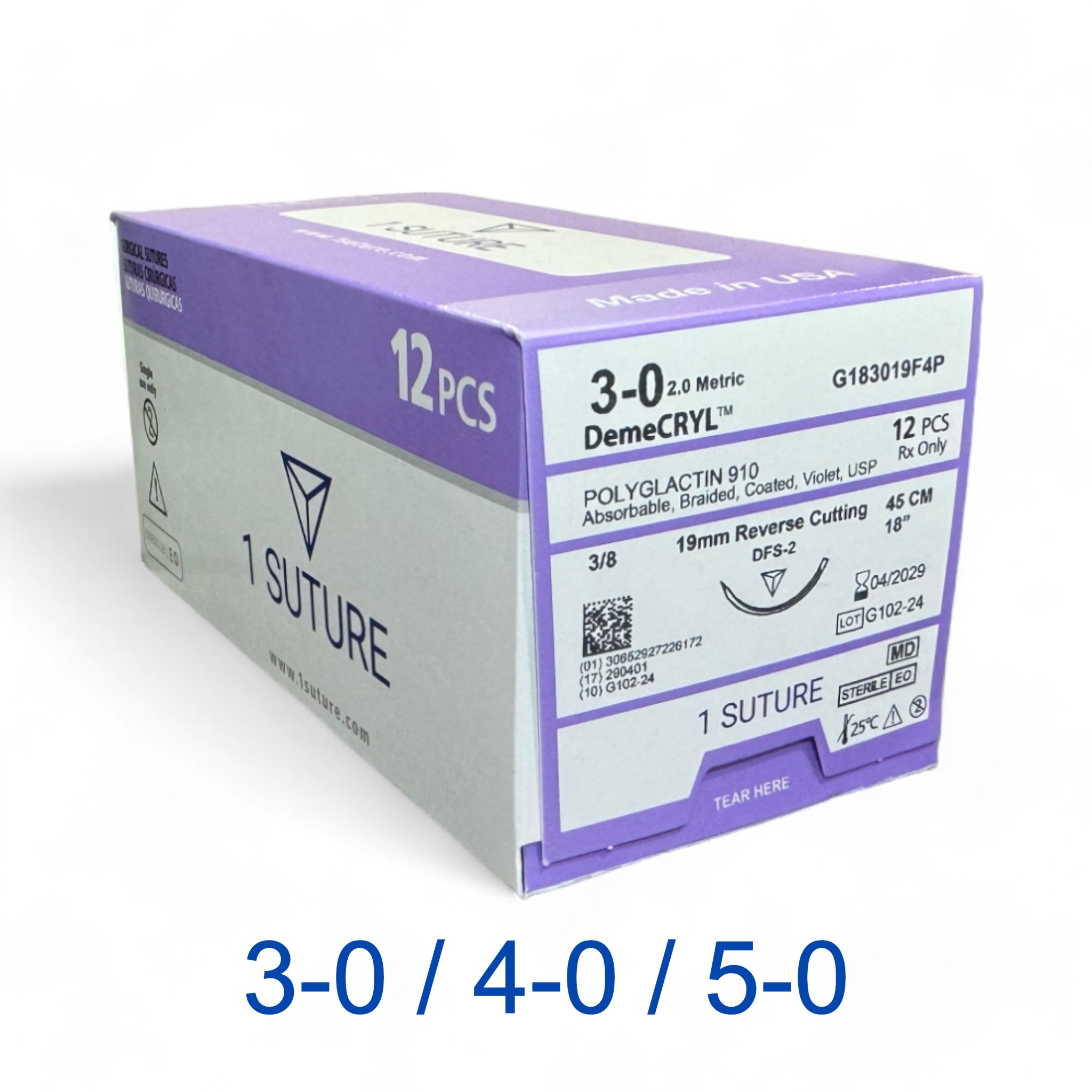 Polyglactin 910 (Vicryl) Box of 12 Sutures – 1 Suture